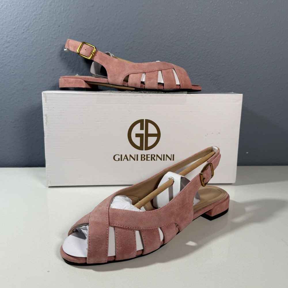 Giani Bernini Essiees Sandals Womens 5.5M Pink Suede Slingback Caged Block Heel‎